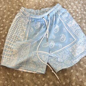 Men's Light Blue Paisley Athletic Shorts